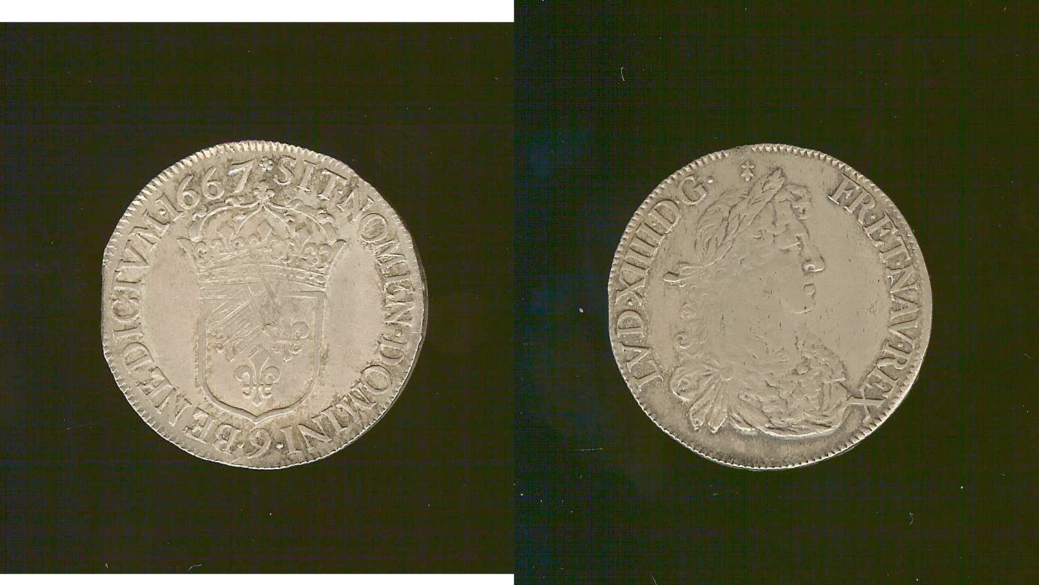 Ecu Louis XIV 1667 Rennes gVF/aEF